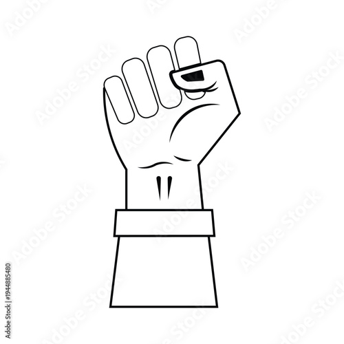 A clenched fist with the index finger raised up in protest or warning