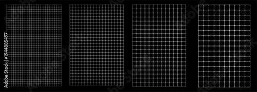 Set of rounded corner grids on black blueprint background four levels of detail. Smooth joint square lattice planning pages, design boards creative notebooks. Gentle geometric school materials layouts