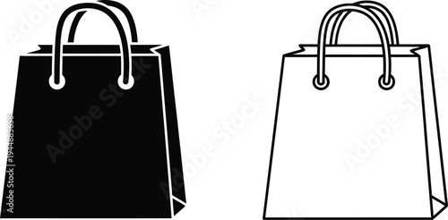 Black and white shopping bags isolated on transparent background, Vector