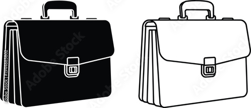 Black and white briefcases side by side isolated on transparent background, Vector
