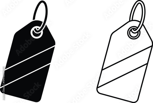 Black and white price tags with lines isolated on transparent background, Vector