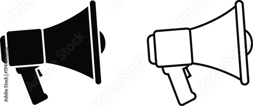 Black and white megaphone icons isolated on transparent background, Vector