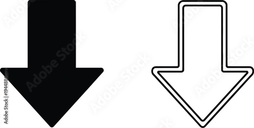 Down arrows symbols black and white isolated on transparent background, Vector