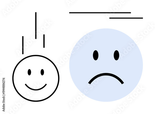Emotions concept. Happy and sad faces with minimalist line art varying emotional states. Emotions illustration for psychology, self-awareness, communication, mental health, education