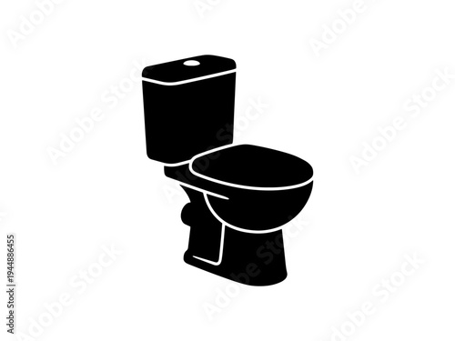 A minimalist black vector silhouette of a modern bathroom toilet bowl. Ideal for plumbing services, restroom signage, and home renovation icons.
