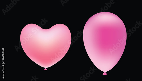 Two pink balloons one heart shaped on black background