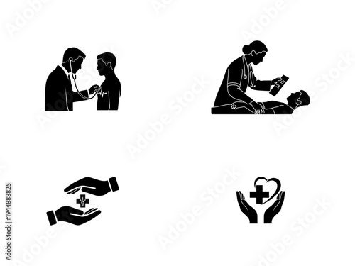 Medical Consultation and Care with Heart and Cross Symbols doctor patient