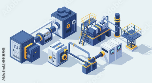 Isometric Industrial Machinery and Equipment Set.