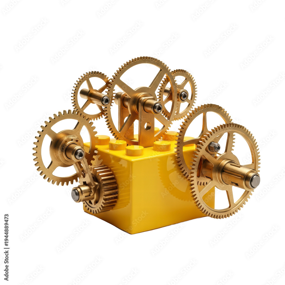 Fototapeta premium Gears and Lego brick complex machinery