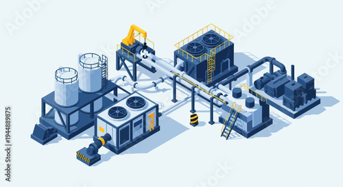 Isometric Industrial Plant with Tanks and Machinery.