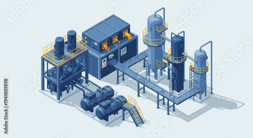 Isometric Industrial Plant with Tanks and Machinery.