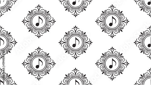 Diamond shaped music note ornaments in repeating pattern for classical backdrop illustration