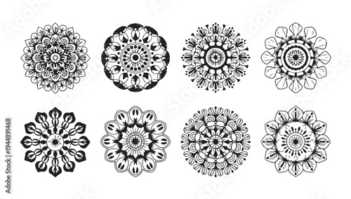 Mandala pattern set for coloring book page circular floral ornament collection vector art