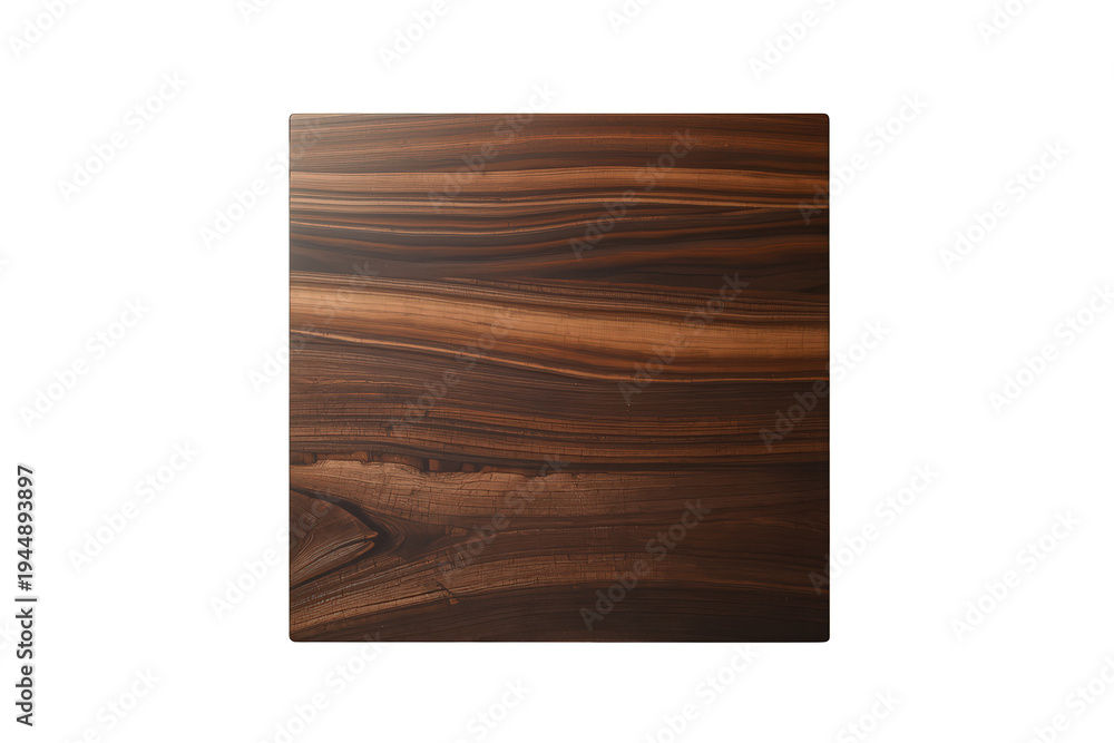 Naklejka premium Dark brown wooden cutting board on a transparent background, displaying natural grain and organic texture patterns