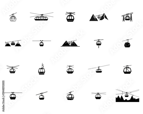 Cable Car Gondola Silhouette Set ski lift aerial tramway 1