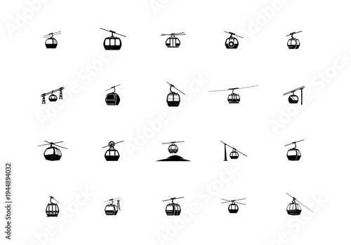 Collection of Cable Car Silhouettes on White Background gondola ski lift