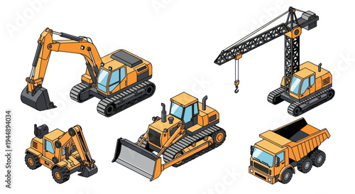 Collection of Construction Vehicles and Heavy Machinery.