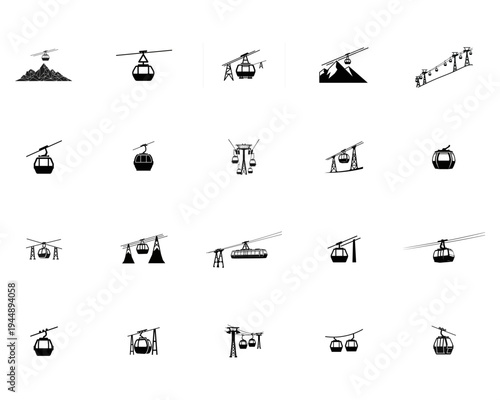 Cable Car Gondola Silhouette on White Background ski lift transportation