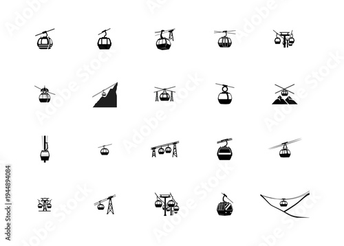 Cable Car Gondola Silhouette Set ski lift aerial tramway