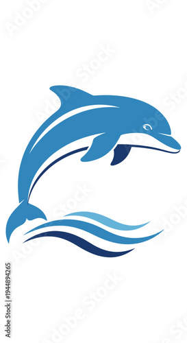 Blue Dolphin Swimming Ocean Water.