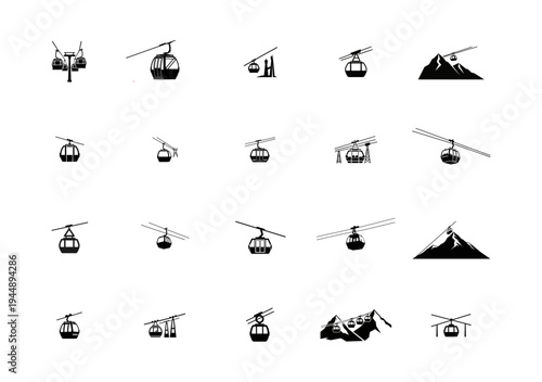Collection of Cable Car with Mountain and Ski Lift gondola transport