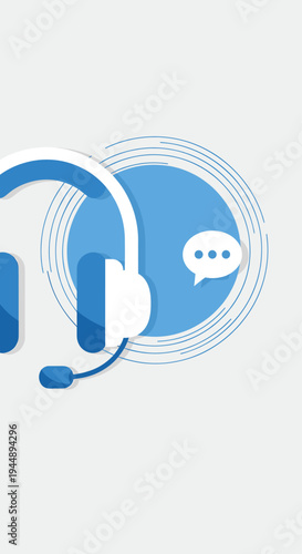 Blue Headset with Microphone and Speech Bubble.