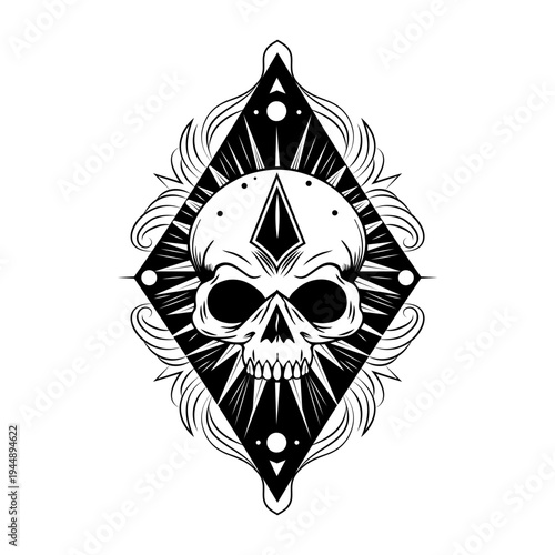 A vintage style illustration of frontal view