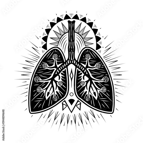 Vintage style illustration showing detailed trachea structure