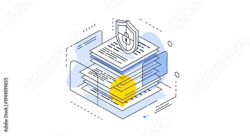 Data Security and Document Protection Isometric Illustration.