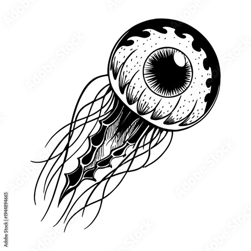 Filled style illustration depicting eyeball nerves structure