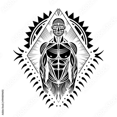 Filled style illustration depicting muscular system structure