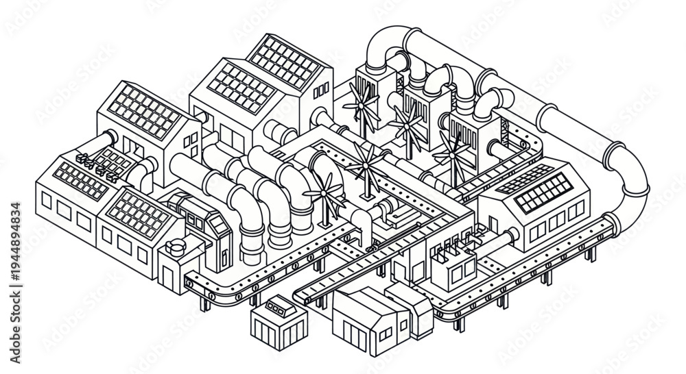 Obraz premium Detailed Isometric View of an Industrial Factory Production Line.