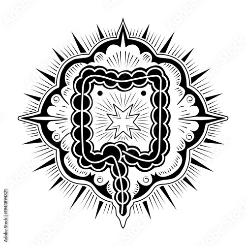 Filled style illustration showing colon intestine