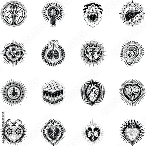 Collection of Biology Glyph Style Illustrations