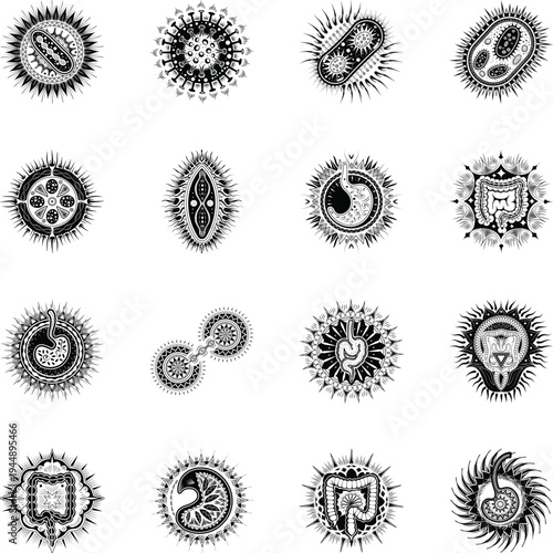 Set of Glyph Style Medical Science Illustrations 