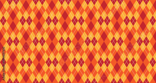 Vibrant orange and yellow argyle pattern with maroon accents