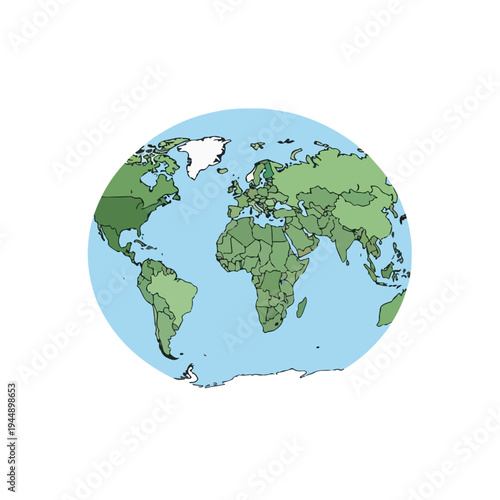 Globe Showing Continents and Oceans.