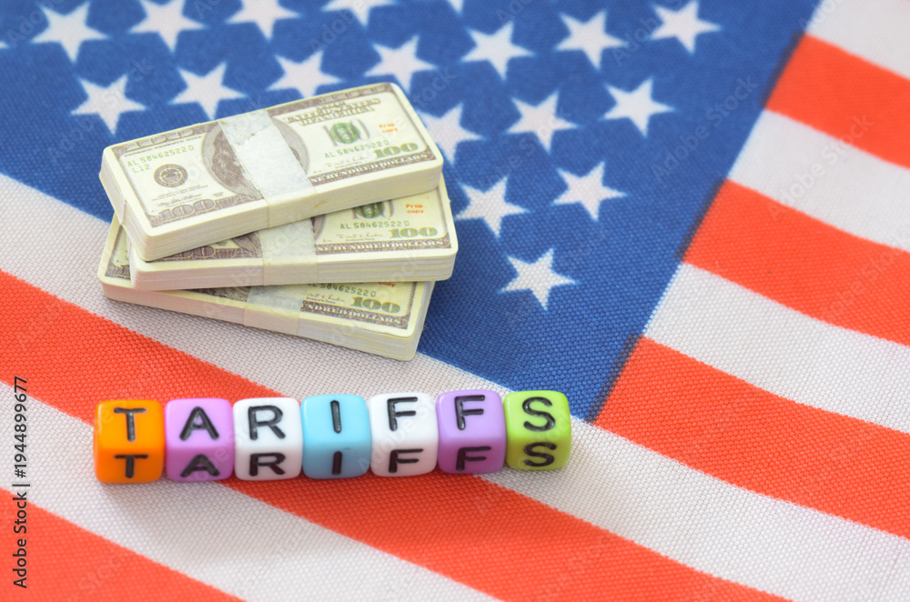 Fototapeta premium US Import Tariffs and Trade Policy Concept with Cash