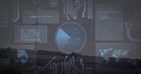 Fotobehang Heuvel Radar HUD scant landelijke heuvels  © vectorfusionart