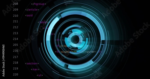 Vertical video: Rotating central HUD graphic pulsing on dark dashboard, showing magenta HTML column