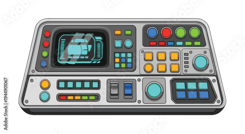 Futuristic Control Panel with Buttons and Screen.