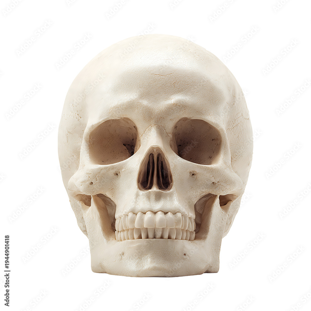 Obraz premium Human skull isolated on white background for educational purposes