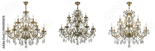 Antique Gold Crystal Chandelier Set - Elegant French Provincial Ceiling Light Fixtures with Tiered Candle Bulbs & Droplet Prisms - Luxury Hanging Lamp for Dining Room & Foyer Decor