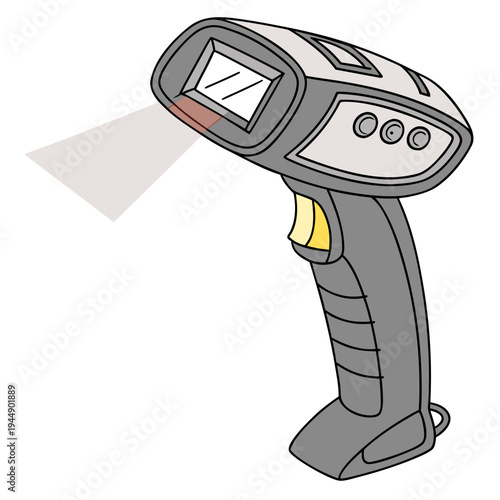 Infrared thermometer gun with gray laser beam on white background temperature measurement