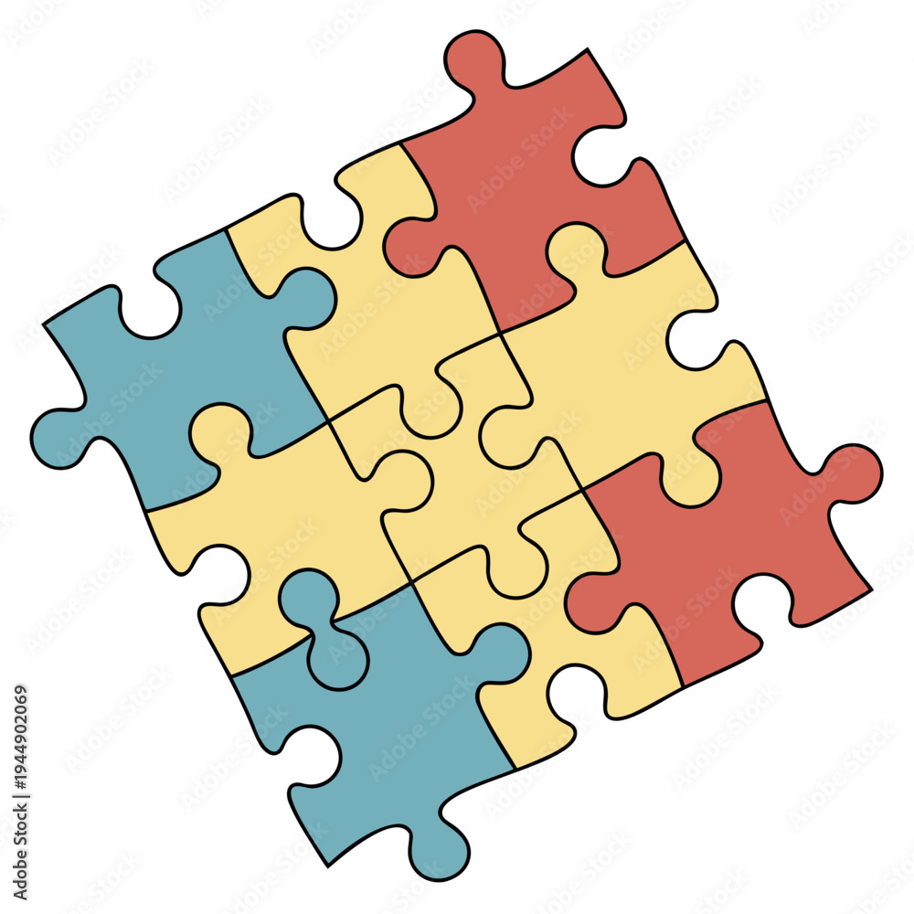 Fototapeta premium Completed puzzle with colorful interlocking pieces jigsaw