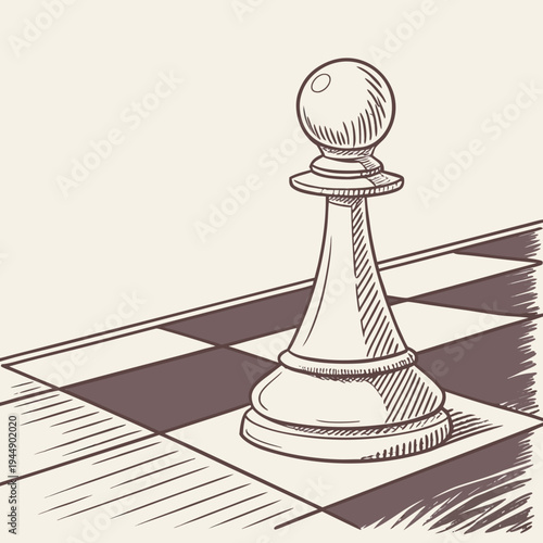 Single white chess pawn on chessboard piece
