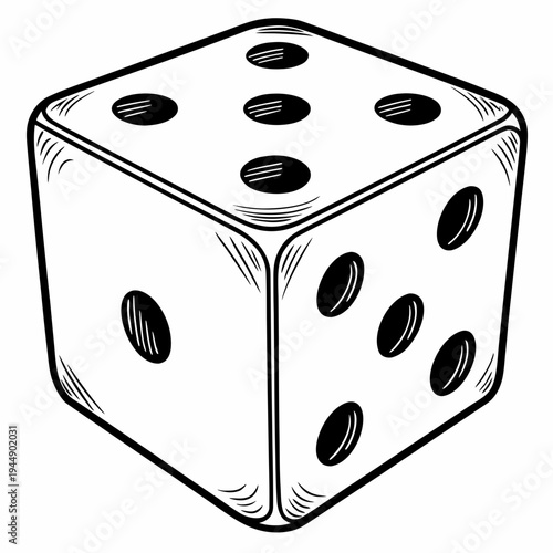 Black and white of a single six sided die dice game gambling luck