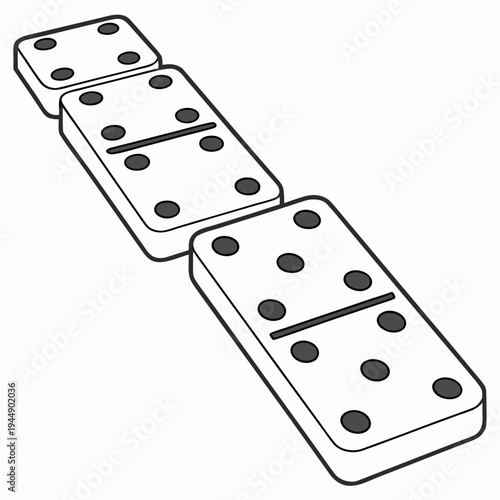 Three dominoes falling in a row on a white background game chain reaction