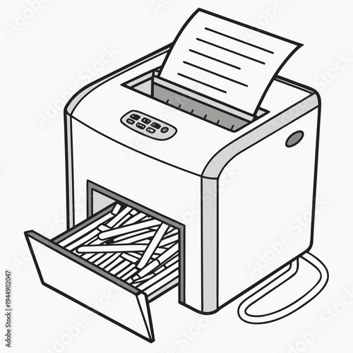 Black and white paper shredder with paper inside shredding machine office equipment document