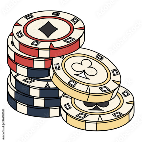 Colorful poker chips stacked on of each other casino gambling game betting